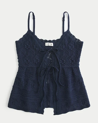 Crochet-Style Tie-Front Sweater Tank