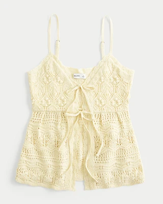 Crochet-Style Tie-Front Sweater Tank