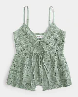 Crochet-Style Tie-Front Sweater Tank
