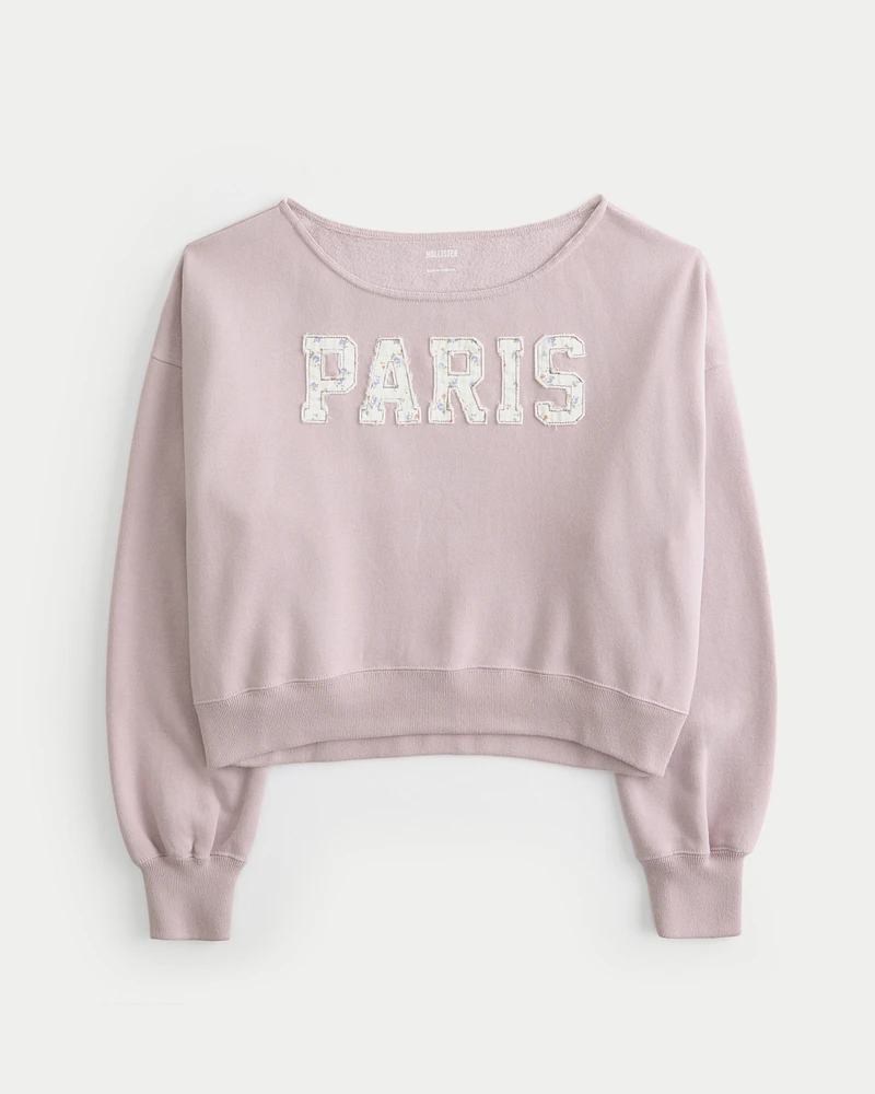 Easy Off-the-Shoulder Paris Graphic Sweatshirt