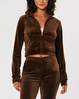 Crop Velour Full-Zip Sweatshirt