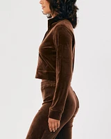 Crop Velour Full-Zip Sweatshirt