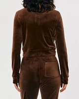 Crop Velour Full-Zip Sweatshirt