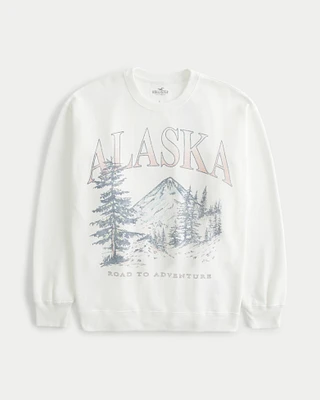 Oversized Alaska Graphic Crew Sweatshirt