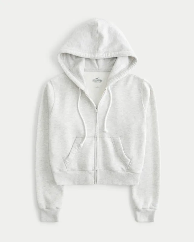 Hollister Graphic Full-Zip Hoodie (£21) ❤ liked on Polyvore featuring tops,  hoodies, heather grey, full zip fleece hoodie, hooded pullover, fleece zip  up hoodie…