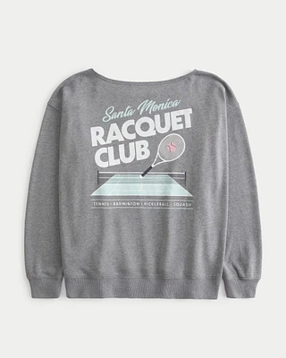 Oversized Off-the-Shoulder Racquet Club Graphic Sweatshirt