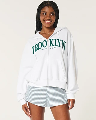 Easy Brooklyn New York Graphic Zip-Up Hoodie