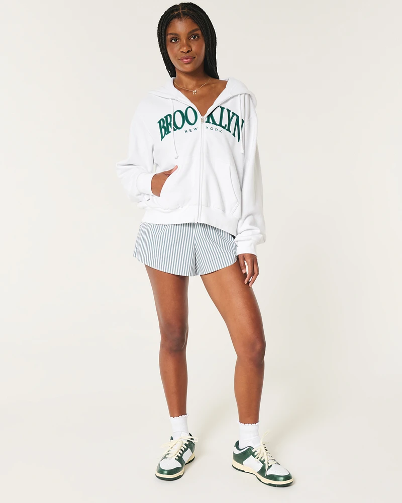Easy Brooklyn New York Graphic Zip-Up Hoodie