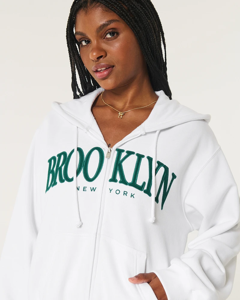 Easy Brooklyn New York Graphic Zip-Up Hoodie