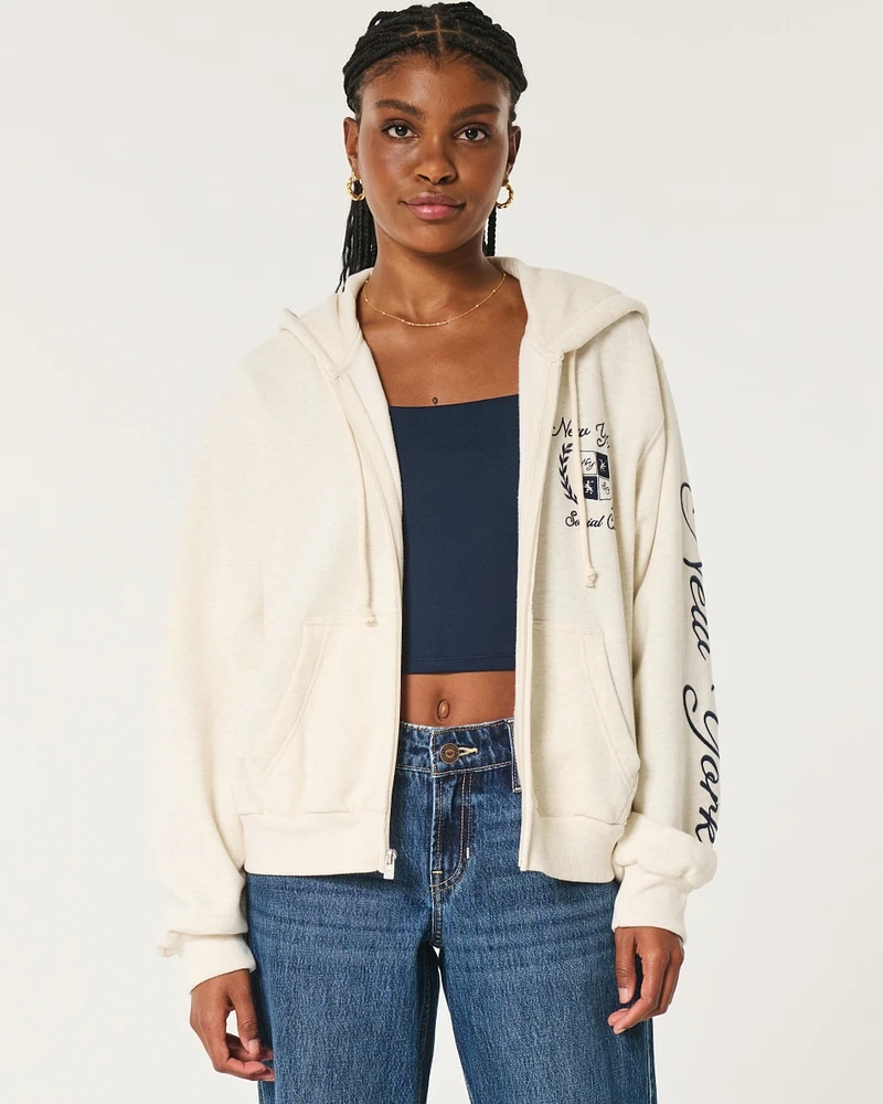 Easy Hamptons Tennis Club Graphic Zip-Up Hoodie