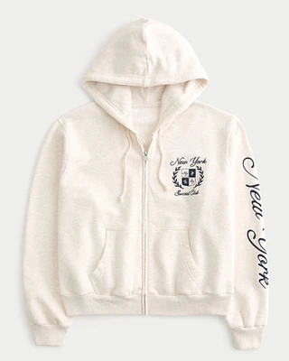 Easy New York Social Club Graphic Zip-Up Hoodie