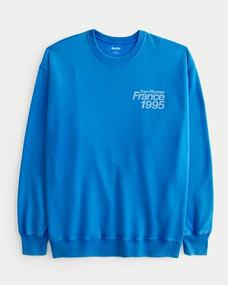 Oversized Tour d'Europe France Graphic Crew Sweatshirt