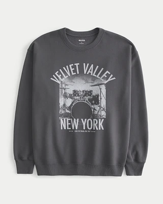 Oversized Velvet Valley New York Graphic Crew Sweatshirt