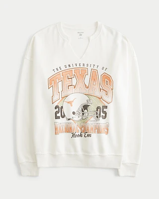 Oversized University of Texas Graphic Notch-Neck Sweatshirt