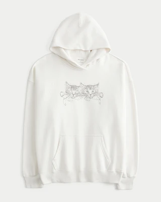 Oversized Kitten Graphic Hoodie