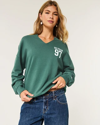 Oversized Notch-Neck Go Team Graphic Sweatshirt