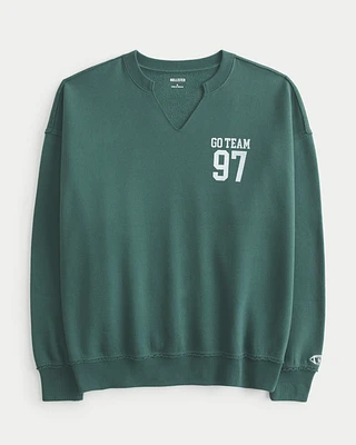 Oversized Notch-Neck Go Team Graphic Sweatshirt