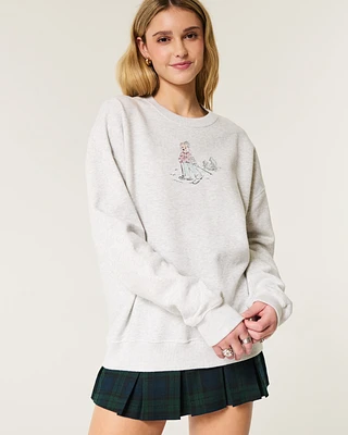 Oversized Bear Graphic Crew Sweatshirt