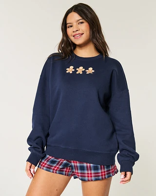 Oversized Gingerbread Cookies Graphic Crew Sweatshirt