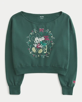 Oversized Mickey and Minnie Mouse Graphic Sweatshirt