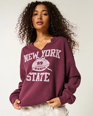 Oversized New York Graphic Notch-Neck Sweatshirt
