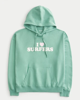 Oversized I Love Surfers Graphic Hoodie