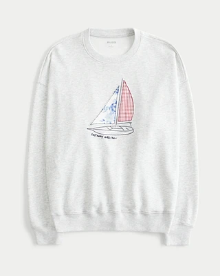 Oversized Sailboat Graphic Crew Sweatshirt