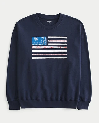 Oversized American Flag Graphic Crew Sweatshirt