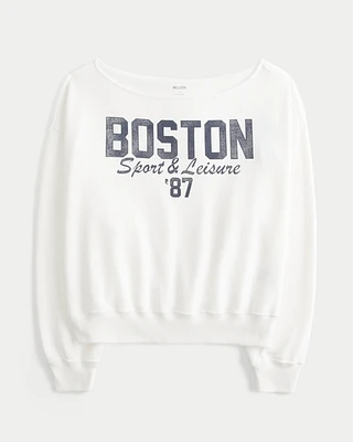 Easy Off-the-Shoulder Boston Sports Graphic Sweatshirt