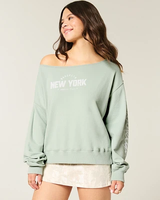 Easy Off-the-Shoulder Brooklyn Graphic Sweatshirt