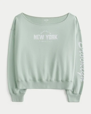 Easy Off-the-Shoulder Brooklyn Graphic Sweatshirt