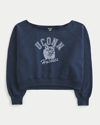 Easy Off-the-Shoulder UConn Huskies Graphic Sweatshirt