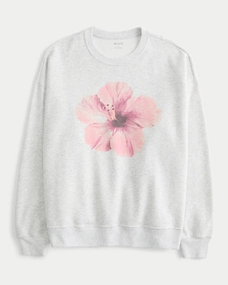 Oversized Flower Graphic Crew Sweatshirt