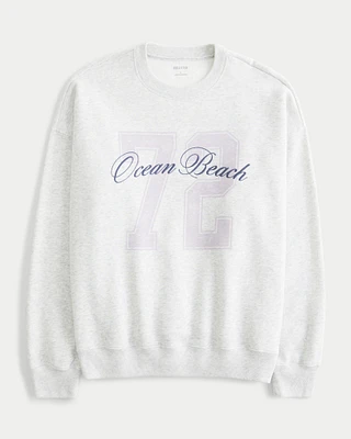 Oversized Ocean Beach Graphic Crew Sweatshirt