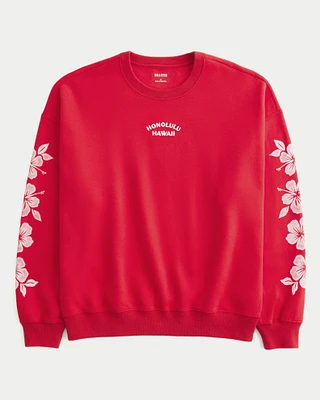 Oversized Honolulu Hawaii Graphic Crew Sweatshirt