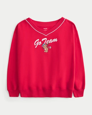 Oversized Go Team Graphic V-Neck Sweatshirt
