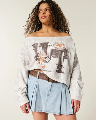 Easy Double Off-the-Shoulder University of Texas Graphic Sweatshirt