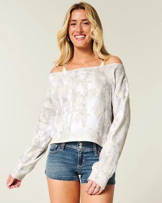 Easy Double Off-the-Shoulder Camo Sweatshirt