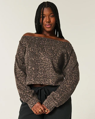 Easy Double Off-the-Shoulder Leopard Print Sweatshirt