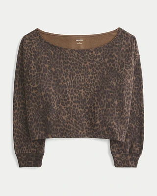 Easy Double Off-the-Shoulder Leopard Print Sweatshirt
