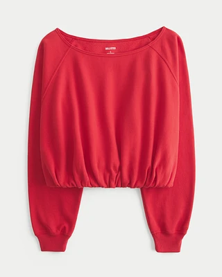 Off-the-Shoulder Bubble Hem Sweatshirt