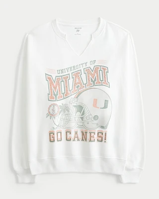 Oversized University of Miami Graphic Notch-Neck Sweatshirt