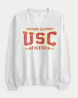 Oversized USC Graphic Notch-Neck Sweatshirt