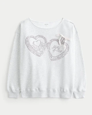 Oversized Off-the-Shoulder Heart Graphic Sweatshirt