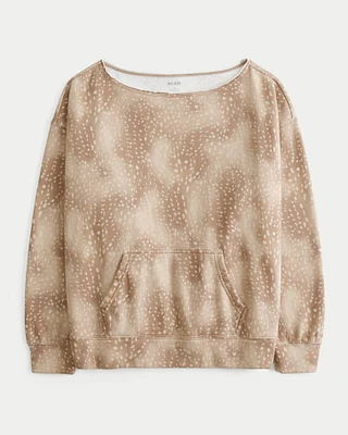 Oversized Off-the-Shoulder Doe Print Sweatshirt