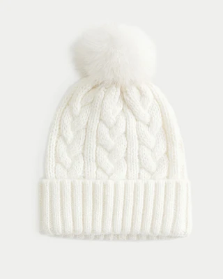 Cable-Knit Pom Pom Beanie