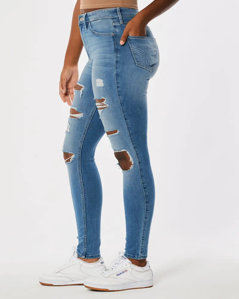 Curvy High-Rise Ripped Light Wash Super Skinny Jeans