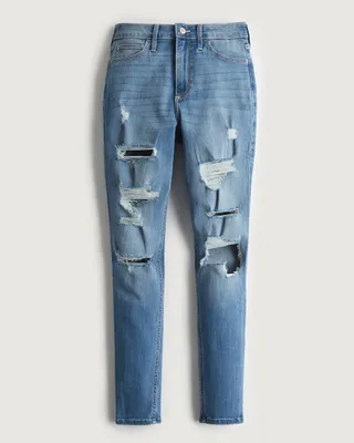 Curvy High-Rise Ripped Light Wash Super Skinny Jeans