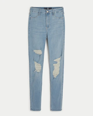 High-Rise Ripped Light Wash Jean Leggings