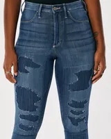 Curvy Ultra High-Rise Ripped Medium Wash Patched Jean Leggings